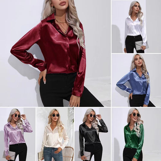 One Button Satin Shirt Temperament Long Sleeve Women's Shirt
