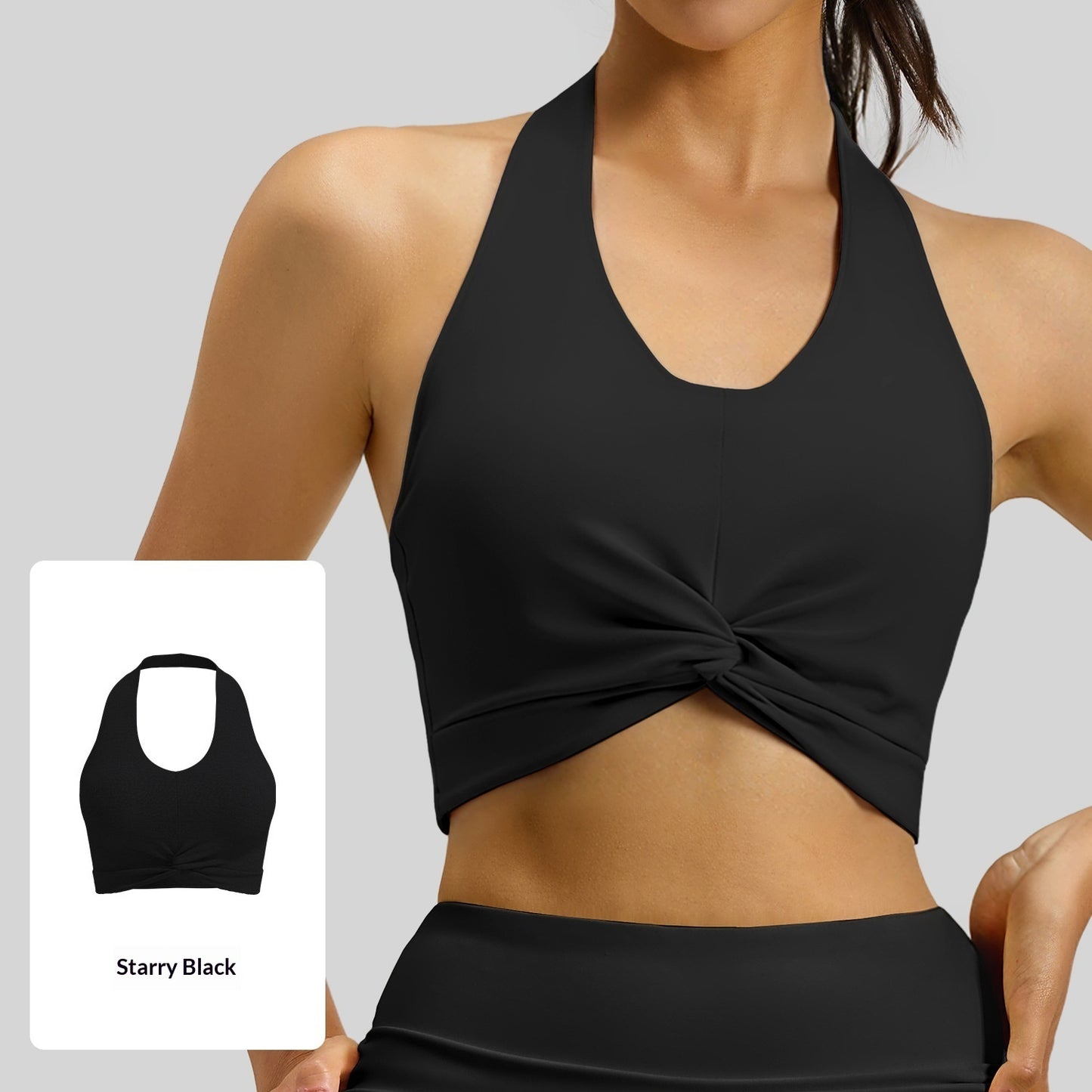 Backless Neck Hanging Sports Tank Top With Double Sided Jacquard Fabric