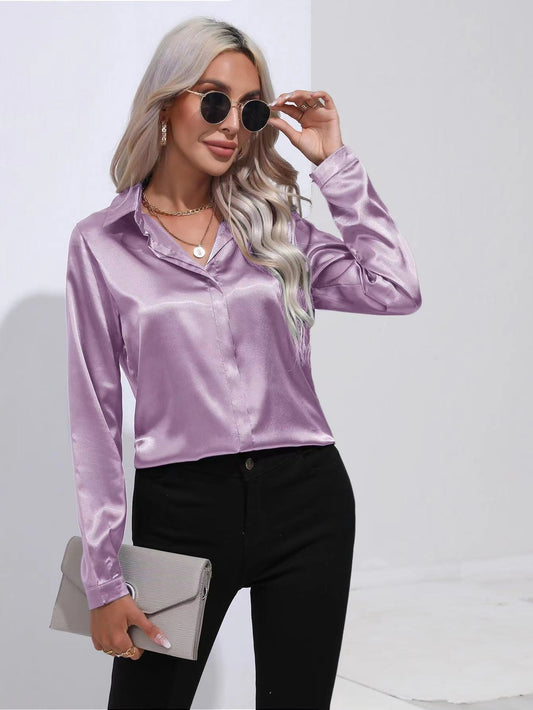 One Button Satin Shirt Temperament Long Sleeve Women's Shirt